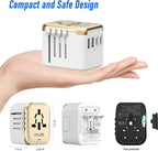 VYLEE Universal International Power Travel Plug Adapter, 5 in 1 European Travel Plug Adapter W/ 3.5A 2xUSB-A and 2xUSB C Wall Charger and Worldwide AC Outlet for Europe USA UK AUS Asia (White Gold)
