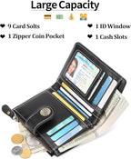 Small Wallet for Women Bifold Credit Card Holder RFID Blocking with Zipper Pocket