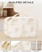 Relavel Travel Makeup Bag, Small Floral Cosmetic Bag with Makeup Brush Compartment, Portable Makeup Pouch for Women, Double Layer Cute Toiletry Organizer Bag, Lily Floral