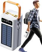 Solar Charger - Portable 50000mAh Energy Station, High Watt External Battery Bank with Integrated Wires Fast Recharge Inputs Multiple Device Connections, Bright LED Illumination Feature, Ideal for Bac