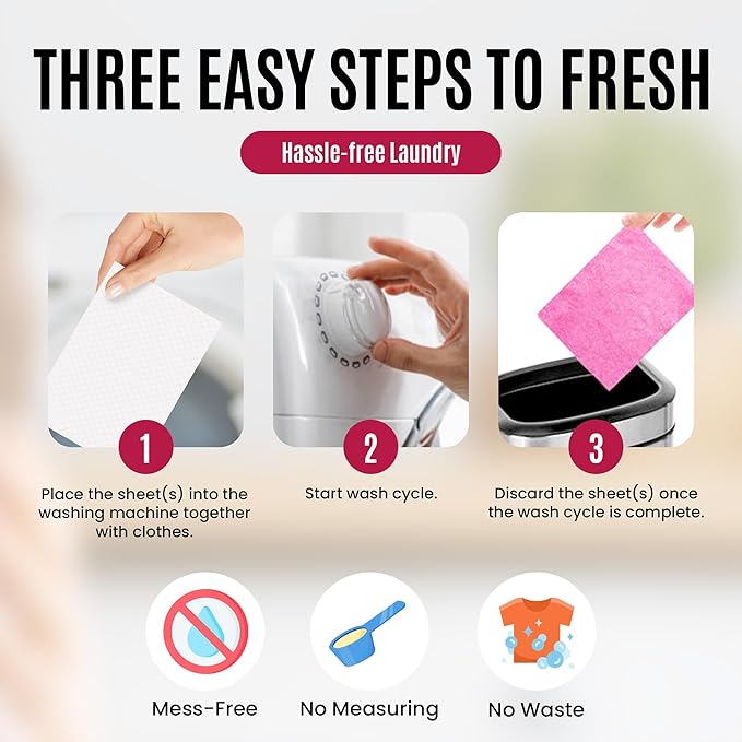 Color Catcher Fabric Softener Laundry Detergent Sheets 25 Loads Fresh Scent, Plant based, No Plastic Jugs Travel Friendly, Ultra Concentrated Mix Colored with Whites Detergent Softener & Color Catcher