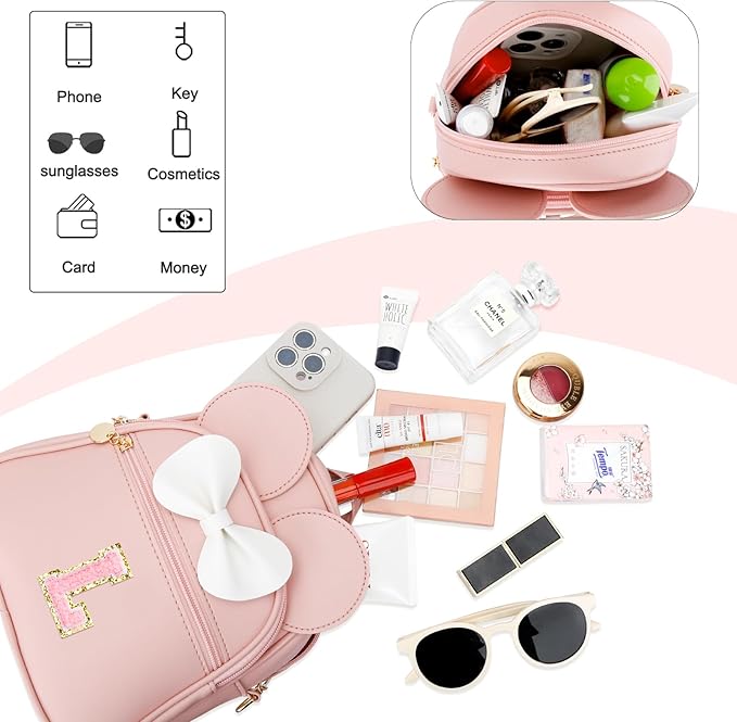 KKXIU Girls Initial Bowknot Cute Mini Backpack for Toddler, Travel Small Girl Backpacks, Personalized Birthday Gifts for Little Girls and Kids(L, Pink)