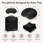 5-in-1 Travel Pillow and Blanket Set – Memory Foam Neck Pillow, Airplane Travel Essentials with Plush Blanket, Eye Mask, Earplugs & Waterproof Bag