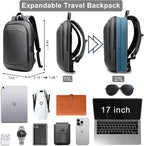 hk Business Backpack for Men 17 Inch,Slim & Expandable Waterproof Travel Laptop Backpack with USB Charger Port (Dark Grey)