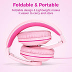 rockpapa Comfort+ Kids Headphones with Microphone, Boys Girls Student Over-Ear Headphones Wired Foldable for School Classroom Laptop PC Computer Tablet Pink