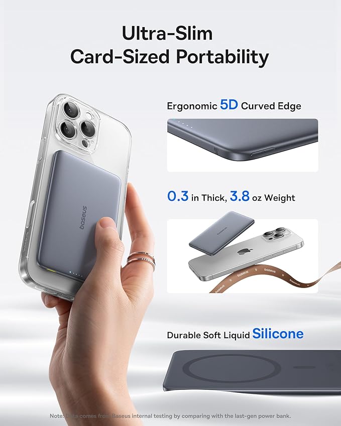 Baseus 0.3" Ultra Slim 5000mAh MagSafe Portable Charger & 45W Power Bank Built-in USB C Cable