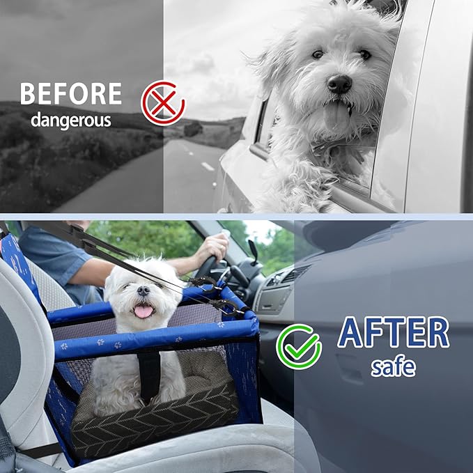 Dog Car Seat Foldable Dog Car Booster Seat Waterproof Breathable Oxford Travel Bag for Small to Medium Dogs, Puppies, and Pets-Pattern Blue+Mat