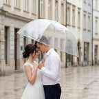 G4Free 52 inch Clear Bubble Umbrella, Large Canopy Transparent Dome Coverage Stick Umbrella, J Hook Handle European Style for Weddings,Prom,Graduation and Outdoor Events
