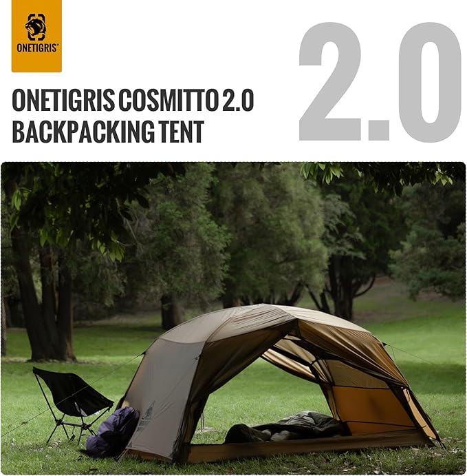 OneTigris COSMITTO 2 Person Backpacking Tent Shelter- Free Standing Lightweight Waterproof 3 Season Camping Tent for Outdoor Hiking Mountaineering