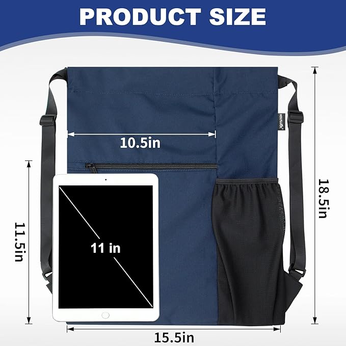 HOLYLUCK Men & Women Outdoor Sport Gym Sack Waterproof Drawstring Backpack Bag (Standard with width webbing, Navy Blue-1)