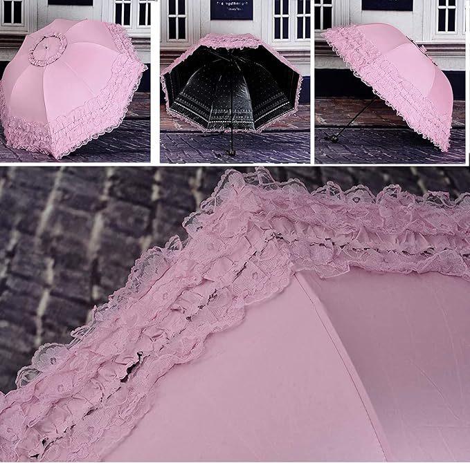 URAWESO Vintage Lace Parasol Gothic Lolita Umbrella UV Sun Protection Witch Cosplay Photoshoot Props Party Decoration