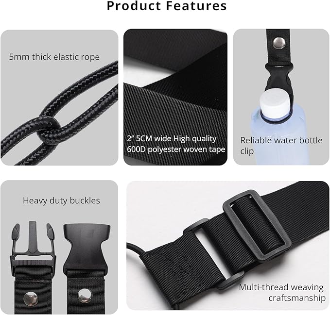 Luggage Straps 3 PCS for Suitcases TSA Approved 2 Short & 1 Long Adjustable Straps with Elastic Thick Rope for Connecting Suitcases and Bags Stably with a Strap Buckle and a Bottle Clip, Black