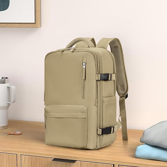 WONHOX Travel Backpack Women, Carry On Backpack for Men, Hiking Laptop Backpack Waterproof Outdoor Sports Rucksack Casual Daypack, Khaki