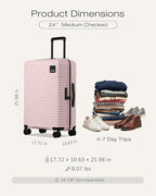 Coolife Hardside Luggage Upgrade Durable PC Lightweight Travel Suitcases with Dual Spinner Wheels & TSA Lock (Pink, Checked-Medium 24-Inch)