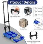 Folding Hand Truck with 6 Wheels and Elastic Ropes - Portable Heavy Duty Dolly Cart for Travel and Moving
