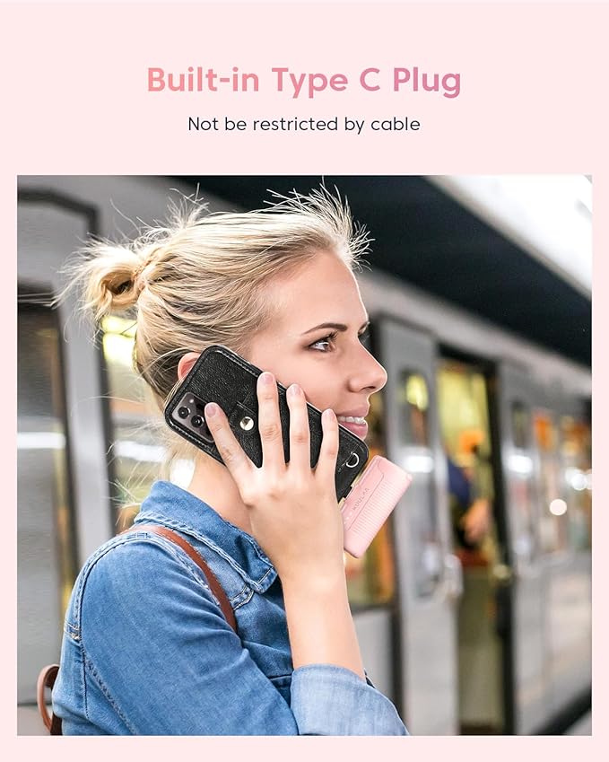 Kuulaa Portable Charger USB C with Built-in USB-C Plug, 4500mAh Mini Power Bank Small Battery Pack for iPhone 15/16,Samsung S22/S23 & Android (Pink)