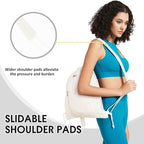 WANDF Drawstring Backpack with Shoulder Pad Sports Gym Backpack with Mesh Pocket String Bag for Women Men (Beige)