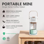 Tastyle Single Serve One Cup Coffee Maker, for K Cups and Grounds, Mini Coffee Maker with Portable Handle, 6 to 12 Oz Brew Size, for Travel, Camping, Office, RV and Dorm, 120V, White and Brown