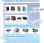 [Apple MFi Certified] iPhone Fast Car Charger, Caiinei 4.8A Dual USB Power Car Charger Fast Charging Cigarette Lighter+6FT Coiled Lightning Cable for iPhone 14 13 12 11 Pro Max XS Mini XR X 8 SE iPad