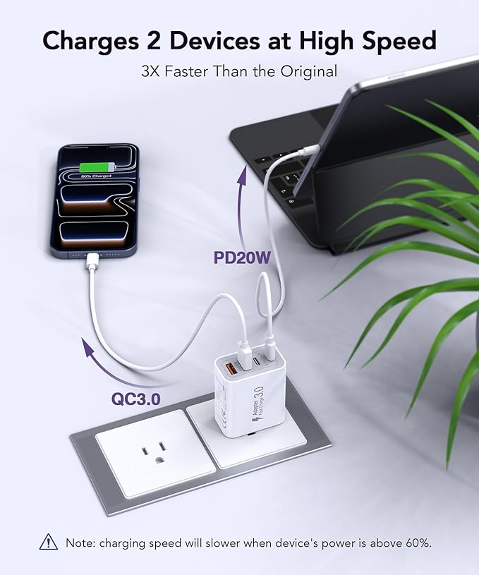 3 Pack Fast Charging Block, 40W 4-Port Charger Cube Power Brick Plug Box Base Adapter for iPad/Pro/Mini, Compatible with iPhone 13/14/15/16/17,Galaxy, Motorola,Sony, Google Pixel, Tablet