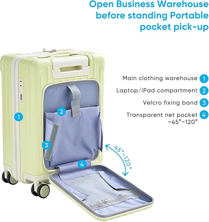 TABU 20" Carry on Luggage with Seat for Kids & Adults，Front-Opening Hardshell Carry On Suitcase with Double Handles & TSA Lock, Green