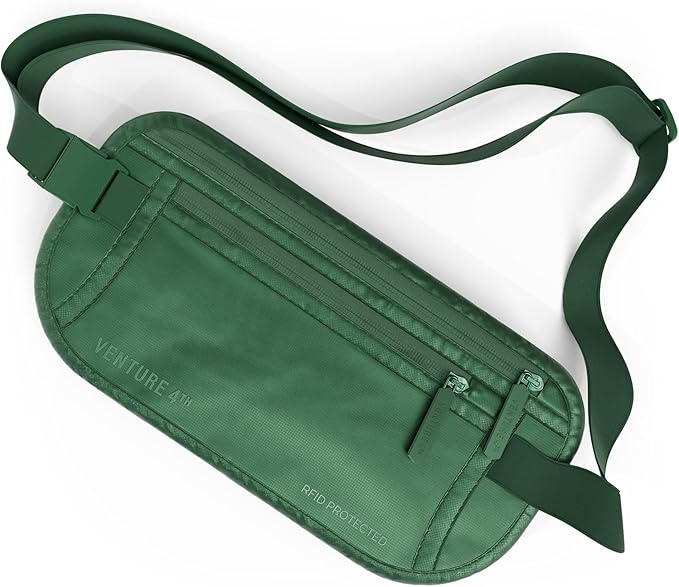VENTURE 4TH Money Belt for Travel – Slim Hidden Under-Clothes RFID Blocking Anti-Theft Passport Holder & Travel Wallet Pouch for Men & Women to Protect Cash, Cards & Documents (Sleek Army Green)