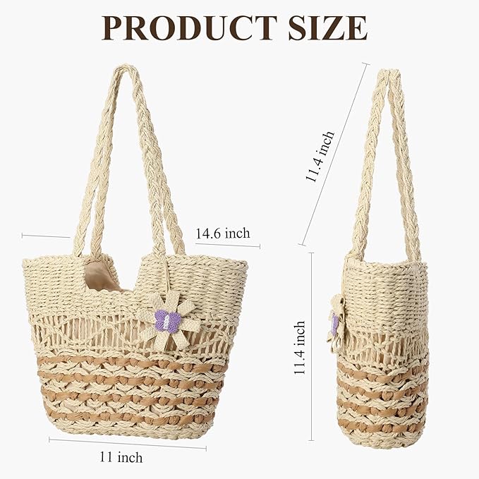 Trifabricy Beach Bags for Women, Summer Straw Bag, Woven Straw Beach Tote Bag Shoulder Handbags