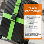 4 Pack Adjustable Luggage Straps for Suitcases – Secure Lock Travel Belts, 40''–78'' Fit, Easy Luggage Identification (Green)