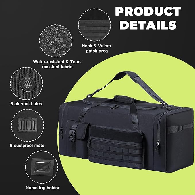 100L Sports Duffle Bag – 32" Large Gear Bag for Men & Youth, Baseball, Soccer & Track Equipment, Heavy Duty Travel Weekender & Flight Duffel with Large Side Pockets (Black)