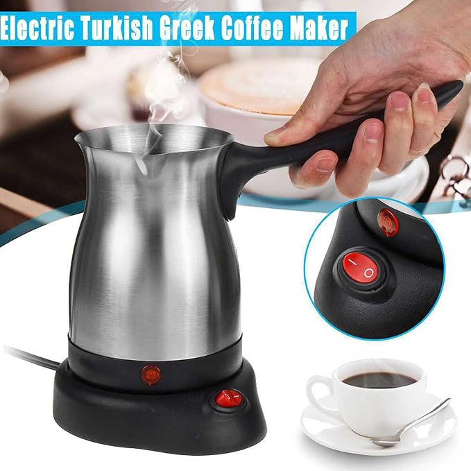 600ML Electric Coffee Maker, 6 Cup Stainless Steel Coffee Pot, portable Anti Slip Coffee Maker Kettle for Brewing Coffee, Milk, Tea