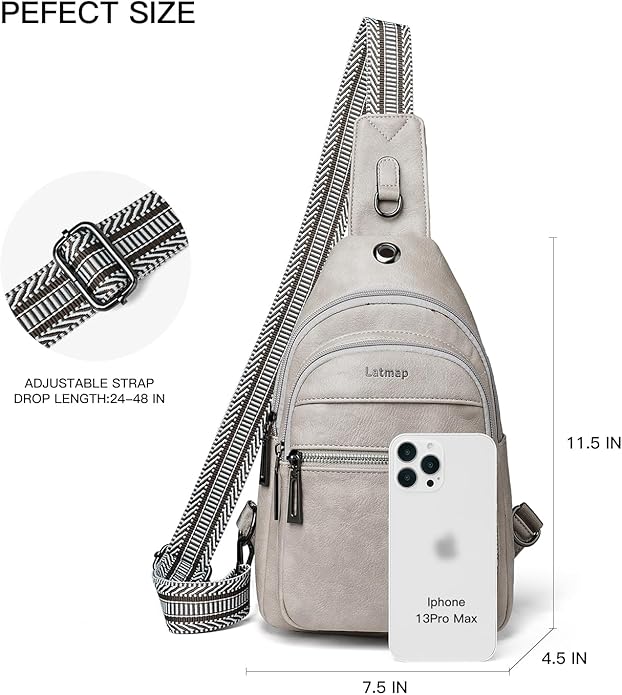 LATMAP Sling Bag For Women Faux Leather Small Casual Daypack Backpack Fanny Pack Crossbody Chest Bags Purse