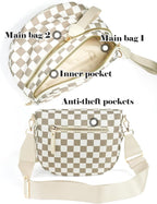 Black and White Checkered Crossbody Bag Bum Bag for Women,Spacious Checkered Purse Fanny Packs Belt Bag