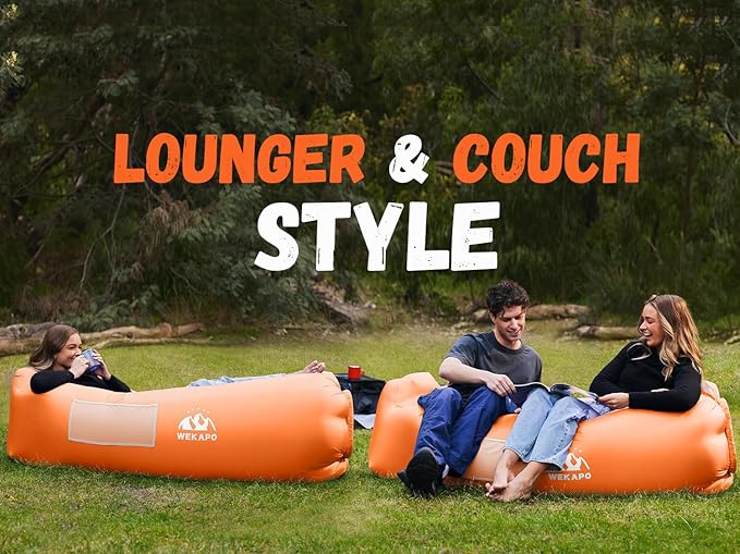 WEKAPO Inflatable Couch Air Lounger Chair - Camping & Beach Accessories, Portable Blow up Sofa for Hiking, Lawn, Indoor/Outdoor Movies & Music Festivals. Lightweight and Easy to Set Up Air Hammock