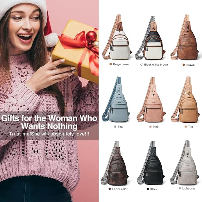 LATMAP Sling Bag For Women Faux Leather Small Casual Daypack Backpack Fanny Pack Crossbody Chest Bags Purse