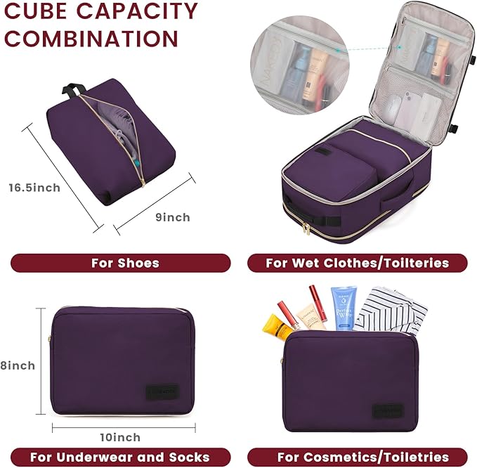 LOVEVOOK 40L Large Travel Backpack for Women Men, 17 Inch Carry on Backpack for Traveling on Airplane, Personal Item Travel Bag Airline Approved, Business Causal Weekender Backpack, Purple-Black
