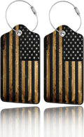GACCAP 2 Pack Luggage Tags for Suitcase, Privacy Cover ID Label with Stainless Steel and Address Card for Travel Bag Backpack Cruise Ship Essentials Tag Women Men - Wood American Flag