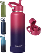 CIVAGO 40 oz Insulated Stainless Steel Water Bottle with Detachable Straw, Large Metal Water Jug with Bucket Handle, Leakproof Sports Water Flask with Silicone Boot, Dishwasher Safe, Dark Rainbow