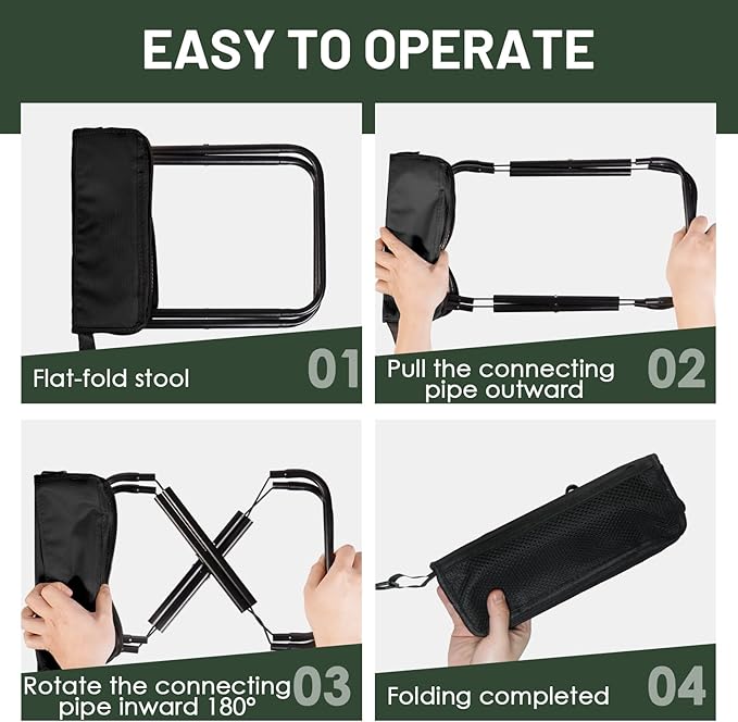 Ultra-Thin Portable Folding Stool - 1.97" Slim Fold, 0.99LB Lightweight, 200LB Capacity Camping Chair for Adults, Compact Collapsible Seat for Outdoor Fishing, Hiking, Events & Queue（Black）