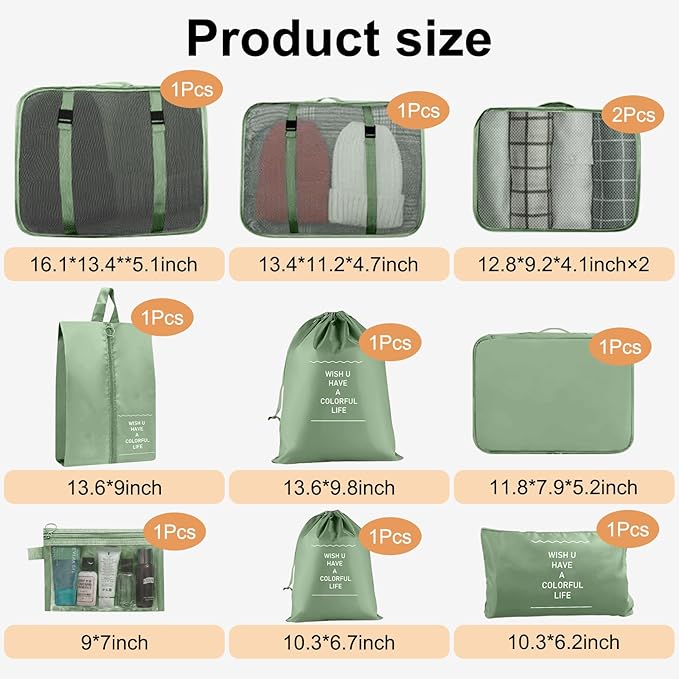Packing Cubes for Travel-10 Set Luggage Organizer Bags for Family, Mesh Breathable Packing Cubes for Suitcases Durable Travel Essentials Bags Set