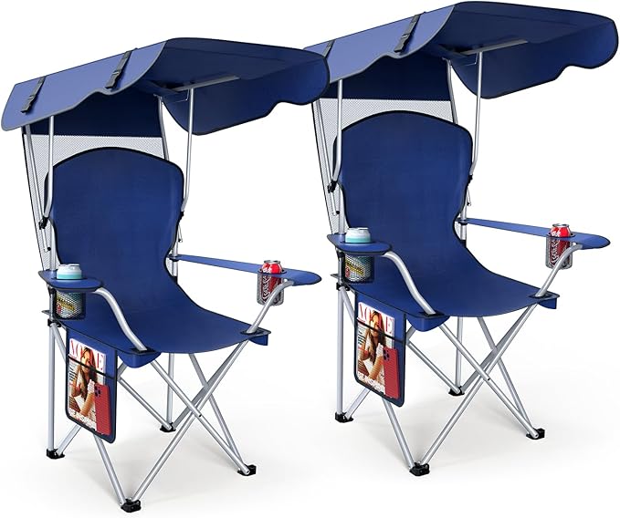 VTOY Portable Camping Chair with Canopy - Folding Chair with Canopy, Durable 600D Oxford Canopy Chair for Camping, Beach, Picnics, Fishing & Sports