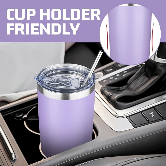 20 oz Tumbler with Lids and Straws, Stainless Steel Insulated Travel Coffee Mug, Double Wall Vacuum Insulated Tumblers, Powder Coated Coffee Tumbler for Cold & Hot Drinks (Light Purple,6pack)