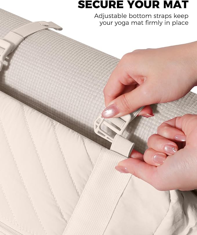 Small Gym Bag for Women - Puffer Duffle Weekender Work Duffel Carry on Overnight Nurse Dance Yoga Workout Tote Bag with Yoga Mat Holder Wet Compartment Coin Purse BPA-Free