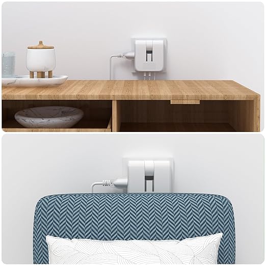 Flat Wall Outlet Extender with USB Charging Ports, HICITY 180° Swivel Power Strip 2 USB Ports, 2 Prong Folding Plug for Tight Spaces, Type A Ultra Thin Design (White)