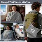 Gray Travel Blanket for Airplane, Soft Lightweight Flannel Blanket, Compact & Portable with Storage Bag, Luggage Strap & Clip, Cozy Travel Essential for Flights, Road Trips & More,40.7''×64.1‘’