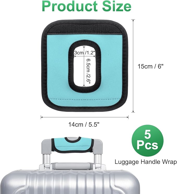 uxcell 5 Pcs Luggage Handle Wrap, Hollow Neoprene Handbag Grip Cover Protector Luggage Identifiers Suitcase Handle Wraps for Luggage Suitcase Travel Bags, Cyan