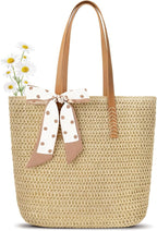 Trifabricy Beach Bags for Women, Large Straw Beach Bag, Beach Tote Bag Shoulder Handbags, Straw Bag Beach Purse for Summer