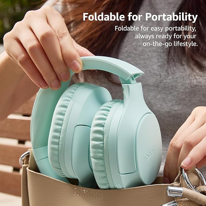 TOZO HA1 Bluetooth 5.4 Over Ear Headphones, 70H Playtime with Mic, Foldable Wireless Headset, Deep Bass Stereo Sound Customizable 32 EQ Music Mode Via Button & App for Travel and Home, Upgraded