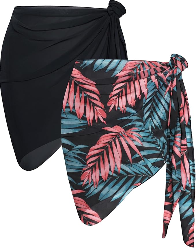 CHICGAL 2 Pieces Women Beach Sarong Bathing Suit Wrap Skirt Sheer Bikini Swimsuit Cover Ups for Swimwear