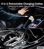 Retractable Car Charger, 4 in 1 Retractable Phone Charger with 66W Fast Charging, 2 Retractable Cables and 2 USB-C USB-A Port Compatible with iPhone 16/15/14/13/12/11, Samsung,Galaxy,Pixel (White)