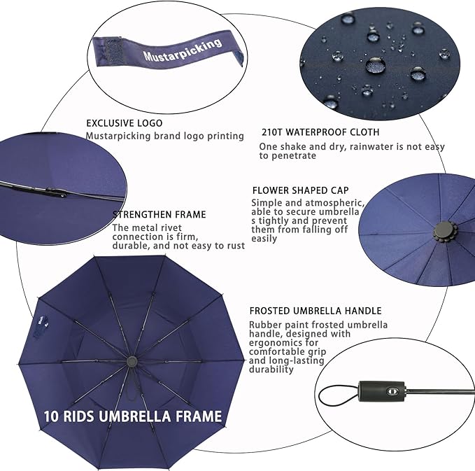 Umbrella Reverse Folding Umbrella Windproof Travel Umbrellas for Rain - Easy Auto Open Close, Durable & Compact Umbrella, Strong Fiberglass Frame, Waterproof Canopy - Backpack, Purse, Portable Umbrella for Travel